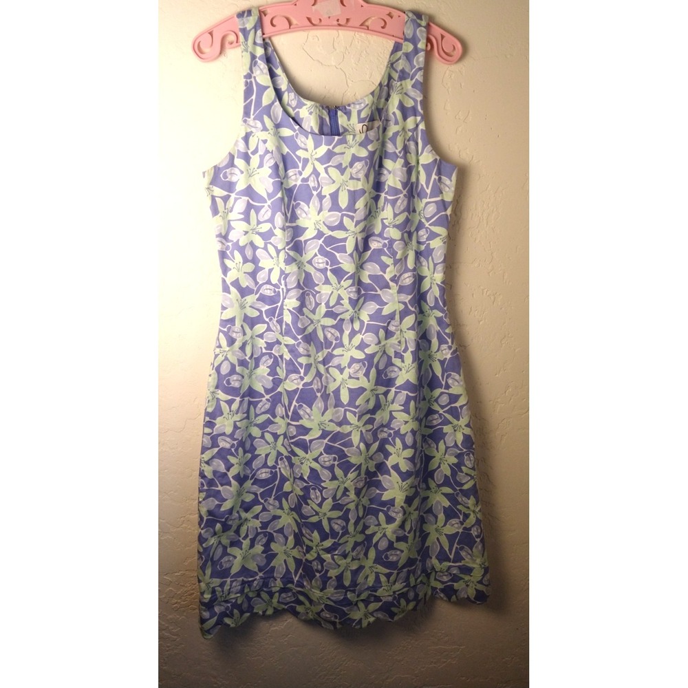 1990s Lilly Pulitzer Shift Dress Women 8 Blue Green Lady Bug Floral Print Preppy